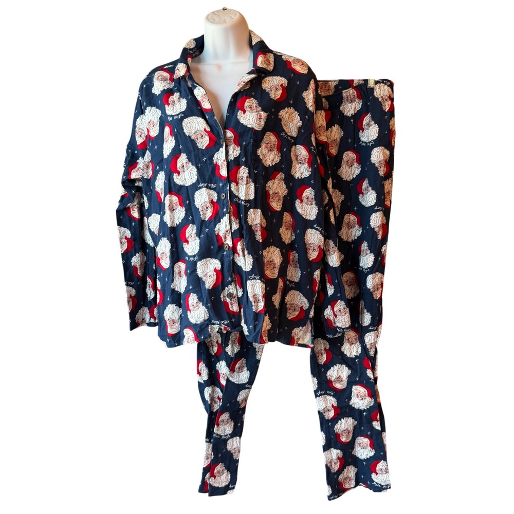 Old Navy Christmas Pajama Set Size XL Santa Print Button Front Cotton 2 Piece